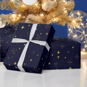 Papel De Regalo Elegantes estrellas de oro azul oscuro y regalo de