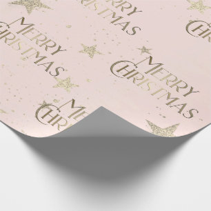 Papel De Regalo Elegantes estrellas de oro Feliz Navidad Rosa