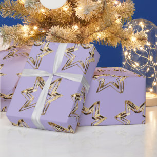 Papel De Regalo Elegantes estrellas doradas Navidades morados suav