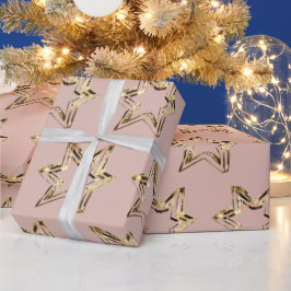 Papel De Regalo Elegantes estrellas doradas Navidades rosados Rosa