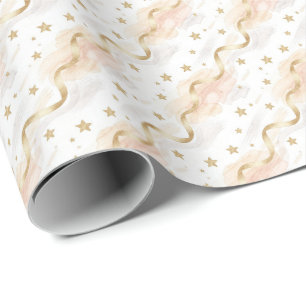 Papel De Regalo Elegantes Estrellas Doradas y Acuarela Beige