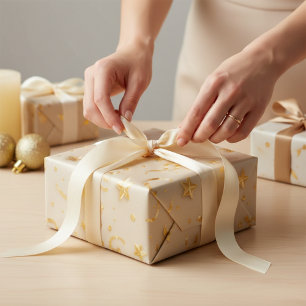 Papel De Regalo Elegantes Estrellas Doradas y Celebración de Confe