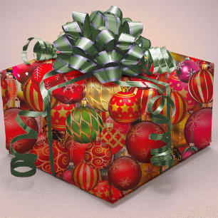 Papel De Regalo Elegantes fiestas de adornos navideños de oro rojo