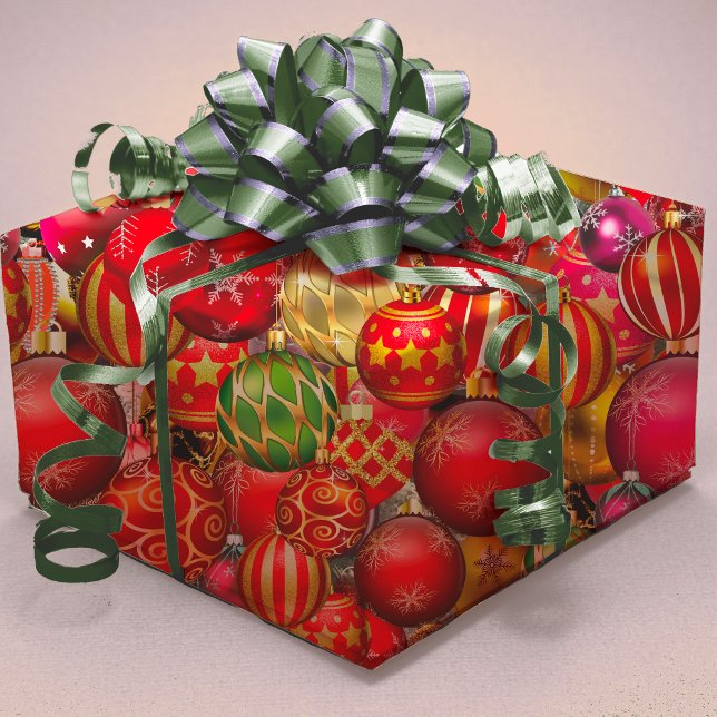 Papel De Regalo Elegantes fiestas de adornos navideños de oro rojo (Subido por el creador)