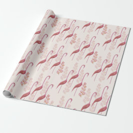 Papel De Regalo Elegantes Flamencos De Color Acuático, Oro Y Rosa
