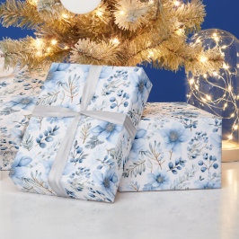Papel De Regalo Elegantes Florales Acuarela Azules