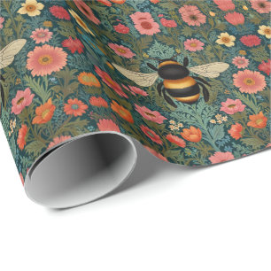 Papel De Regalo Elegantes florales boho retro de abeja primavera 