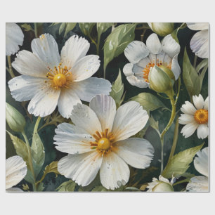 Papel De Regalo Elegantes Flores Blancas Acuarela Chic