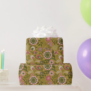 Papel De Regalo Elegantes flores boho púrpura sobre amarillo mosta