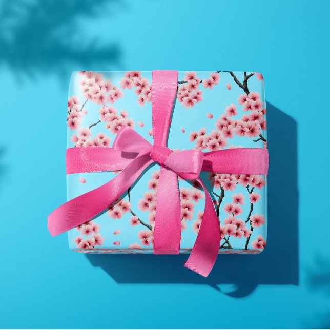 Papel De Regalo Elegantes flores de cerezo rosado en Navidades del (https://www.zazzle.com/elegant_pink_cherry_blossoms_sky_blue_christmas_wrapping_paper-25631112074814)