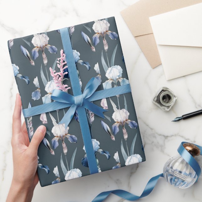Papel De Regalo Elegantes flores de iris brotan en simetría refina (Regalar)