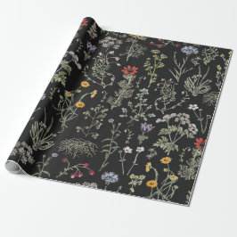 Papel De Regalo Elegantes Flores Silvestres Botánicas Vintage Negr