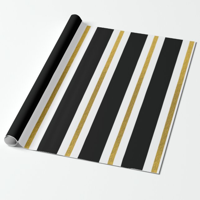 Papel De Regalo Elegantes franjas de oro y negro (Desenrollado)