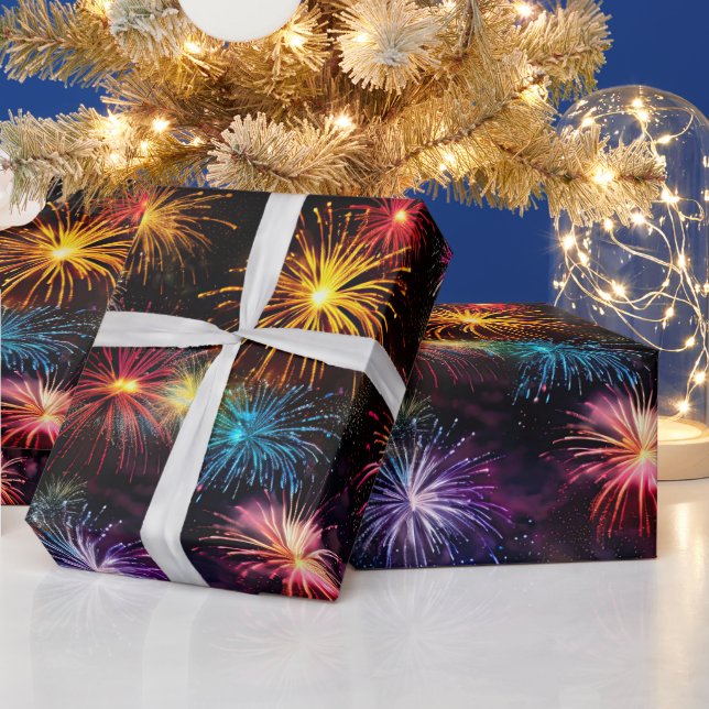 Papel De Regalo Elegantes fuegos artificiales de arco iris sobre f (Vacaciones)