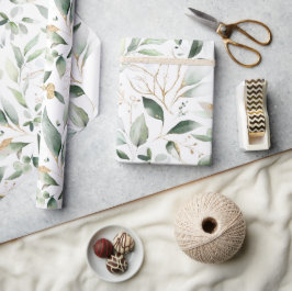 Papel De Regalo Elegantes hojas de eucalipto de oro verde