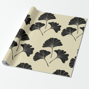 Papel De Regalo Elegantes hojas de ginkgo beige negro