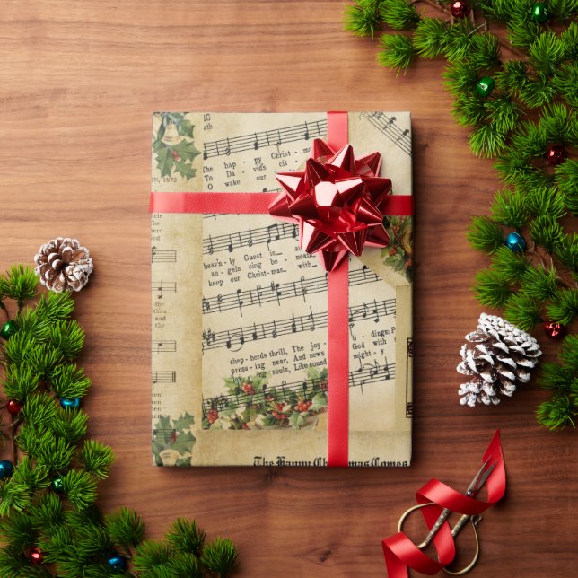 Papel De Regalo Elegantes hojas de música navideña de época (Regalo de vacaciones)