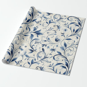 Papel De Regalo Elegantes hojas de paisley azul - fondo blanco (2)