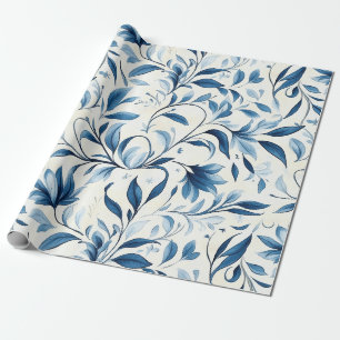 Papel De Regalo Elegantes Hojas de Paisley Azules - Fondo Blanco