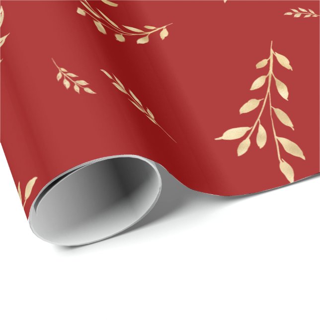Papel De Regalo Elegantes hojas de Relieve metalizado dorado rojo  (Esquina del rollo)