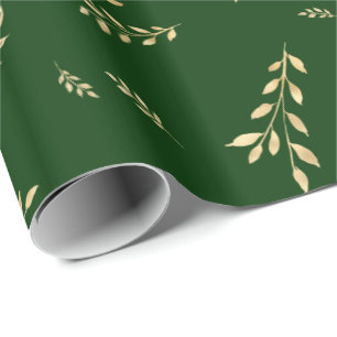 Papel De Regalo Elegantes hojas de Relieve metalizado dorado verde