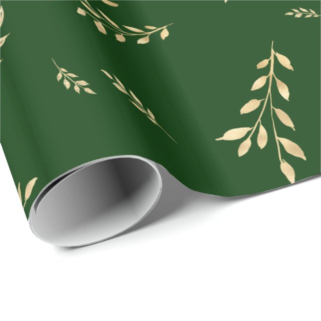 Papel De Regalo Elegantes hojas de Relieve metalizado dorado verde (Esquina del rollo)