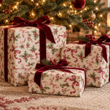Elegantes lazos rojos y rosados de Navidad vintage