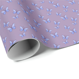 Papel De Regalo Elegantes mariposas azules sobre violeta