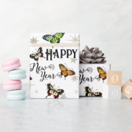 Papel De Regalo Elegantes mariposas y estrellas de época Feliz Año