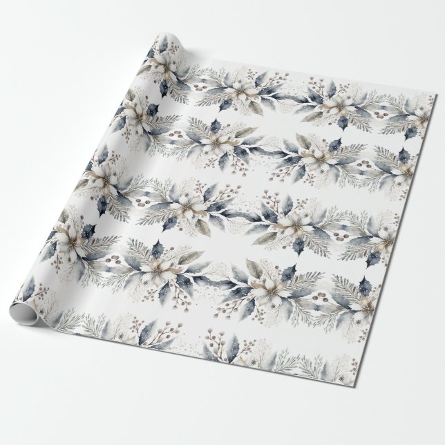 Papel De Regalo Elegantes Navidades acuáticos de invierno con flor (Desenrollado)