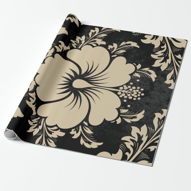 Papel De Regalo Elegantes Navidades adamascados beige (Desenrollado)