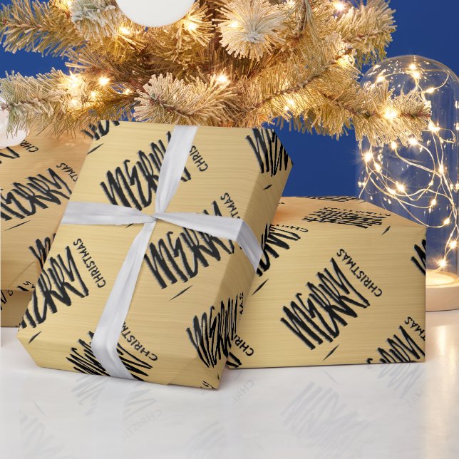 Papel De Regalo Elegantes Navidades amarillos dorados negro modern (Vacaciones)