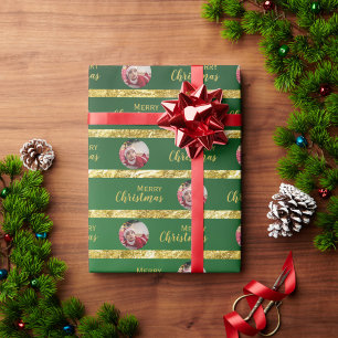 Papel De Regalo Elegantes Navidades Bandas verdes y doradas Foto d