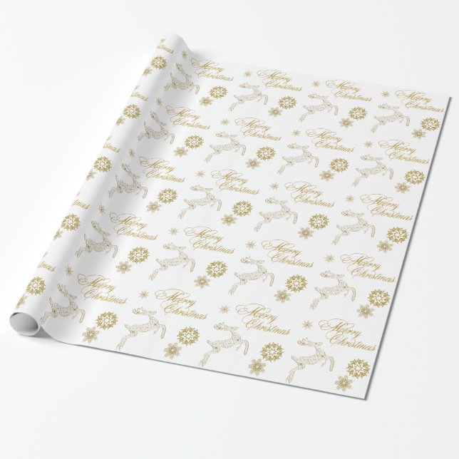 Papel De Regalo Elegantes Navidades blancos y dorados envolviendo  (Desenrollado)