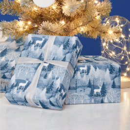 Papel De Regalo Elegantes Navidades Blue Winter Woodland & Deer