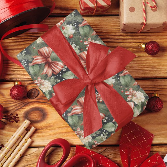 Papel De Regalo Elegantes Navidades Cheer Candy Canes Bow (Subido por el creador)
