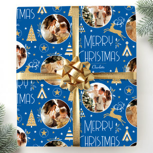 Papel De Regalo Elegantes Navidades Collage de fotos de renos Oro 