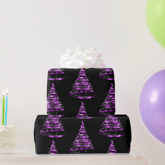 Papel De Regalo Elegantes Navidades de árbol de cinta morado y neg (Regalos de fiesta)