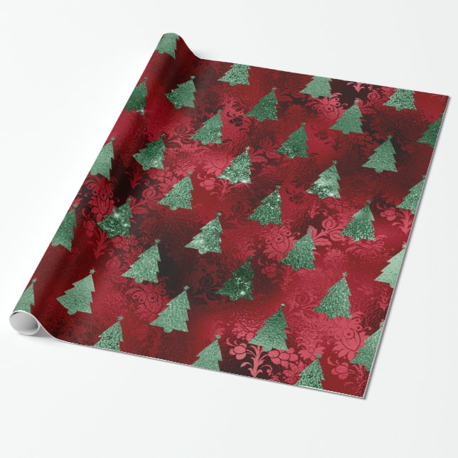 Papel De Regalo Elegantes Navidades de Árboles Verdes (Desenrollado)
