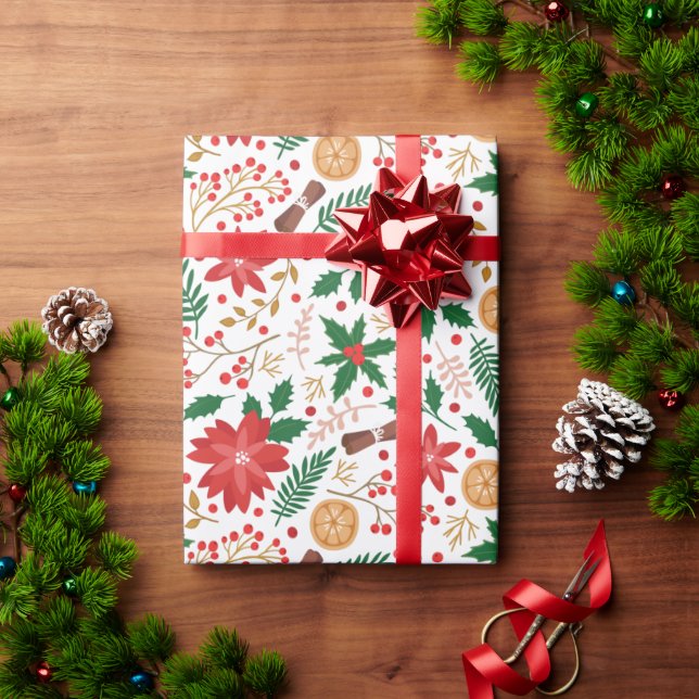 Papel De Regalo Elegantes Navidades de Berry de la Poinsettia Roja (Regalo de vacaciones)