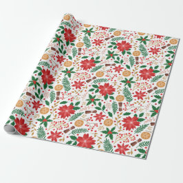 Papel De Regalo Elegantes Navidades de Berry de la Poinsettia Roja