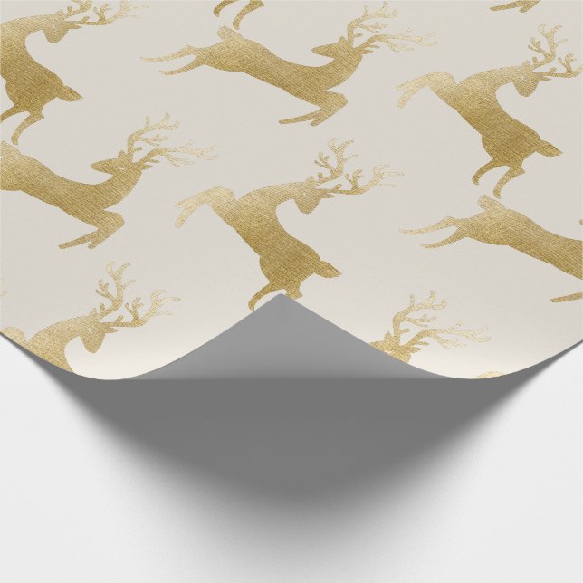 Papel De Regalo Elegantes Navidades de ciervos de oro envolviendo  (Esquina)