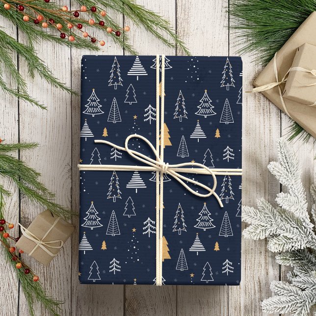 Papel De Regalo Elegantes Navidades de la Marina Azul y Oro (Subido por el creador)