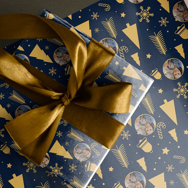 Papel De Regalo Elegantes Navidades de la Marina Blue Photo Merrry (Subido por el creador)