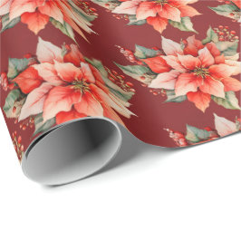 Papel De Regalo Elegantes Navidades de la Poinsettia Roja
