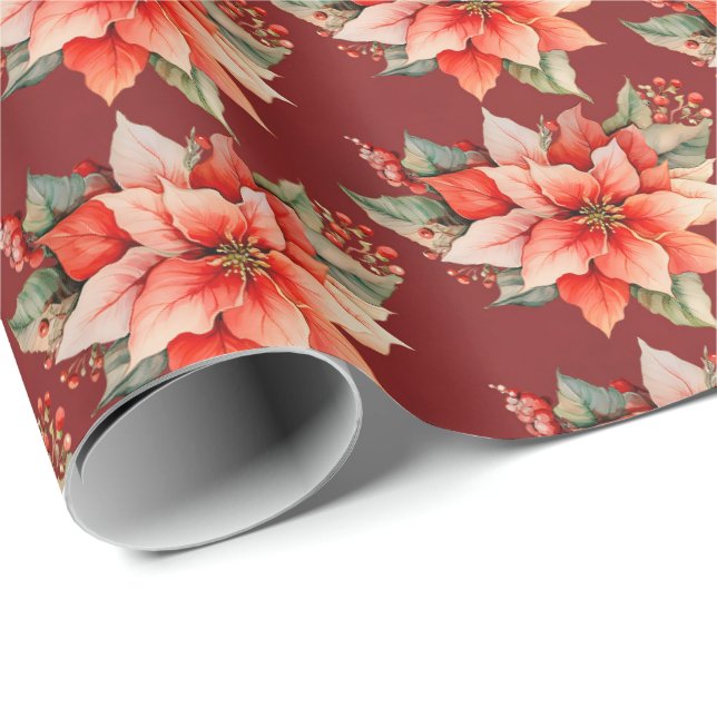 Papel De Regalo Elegantes Navidades de la Poinsettia Roja (Esquina del rollo)