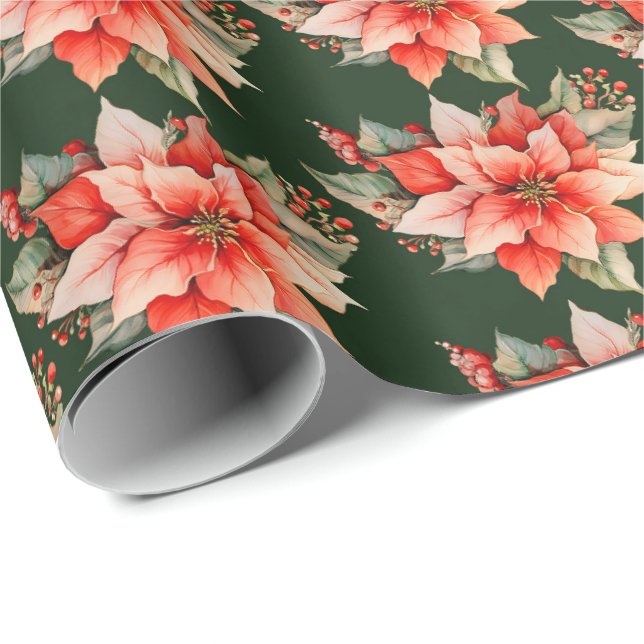 Papel De Regalo Elegantes Navidades de la Poinsettia Roja (Esquina del rollo)