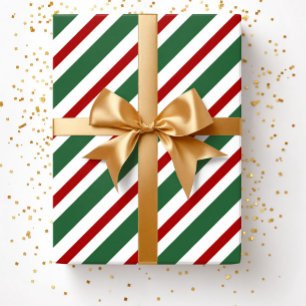 Papel De Regalo Elegantes Navidades de las franjas rojas verdes fe