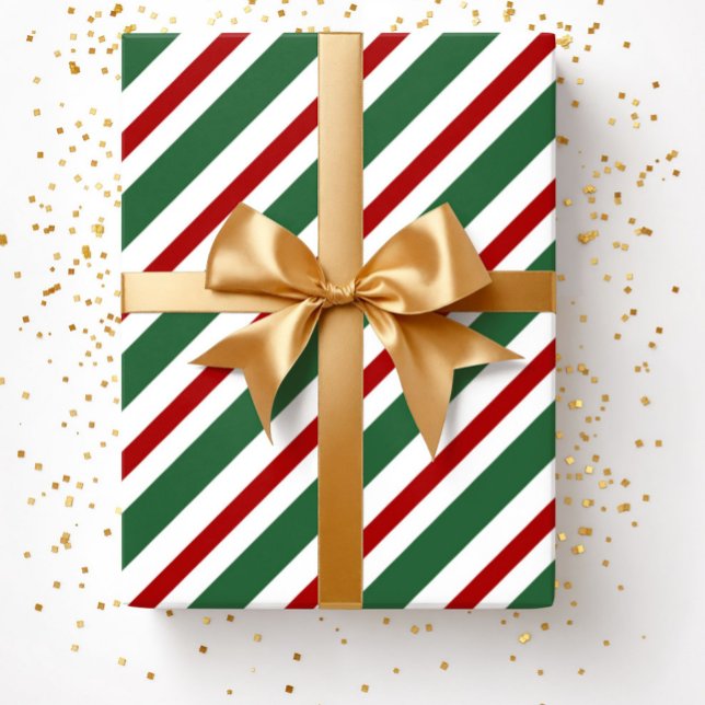 Papel De Regalo Elegantes Navidades de las franjas rojas verdes fe (Christmas Green Red White Stripes Pattern Wrapping Paper)
