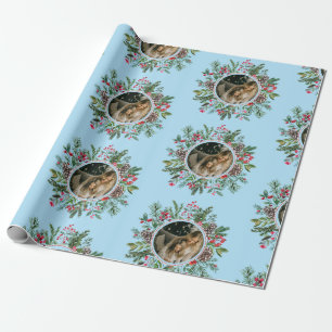 Papel De Regalo Elegantes Navidades de marco redondo foto azul cie